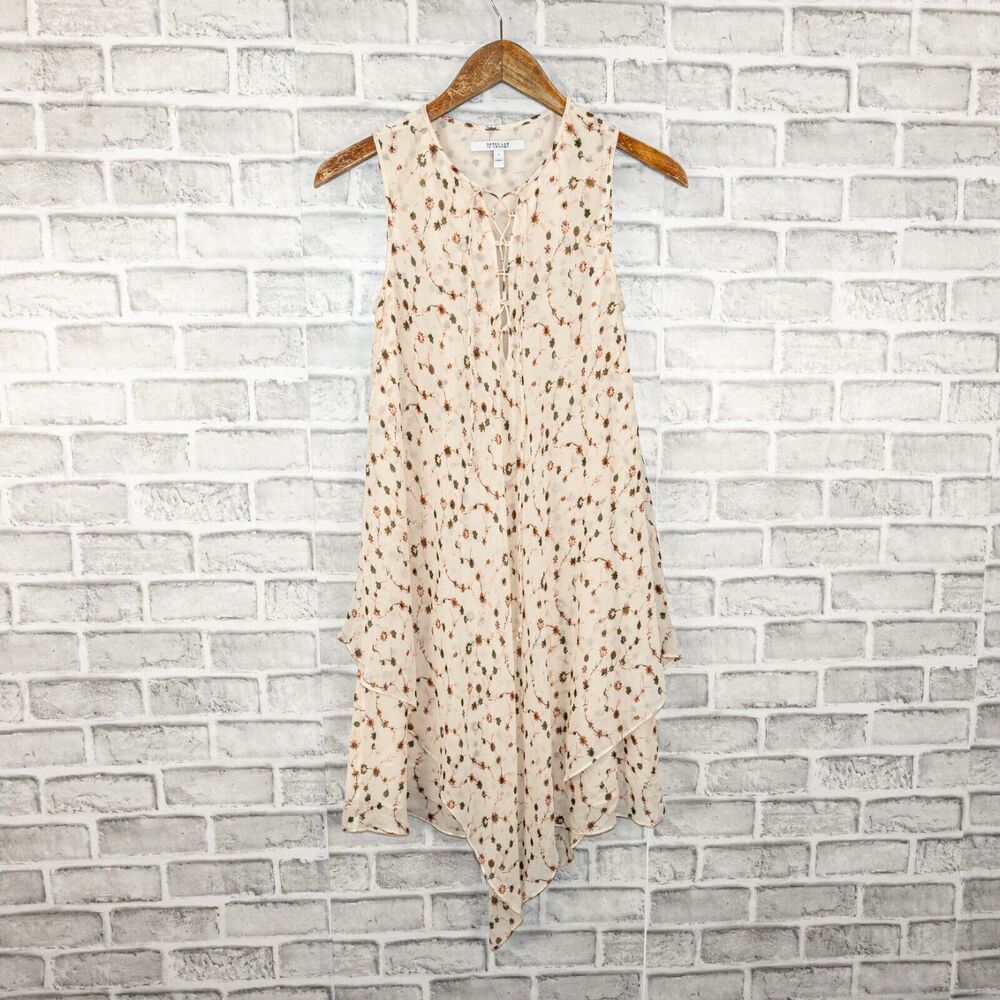 Derek Lam 10 Crosby Women's 100% Silk layer dress lace Beige floral lace up neck - Picture 9 of 9